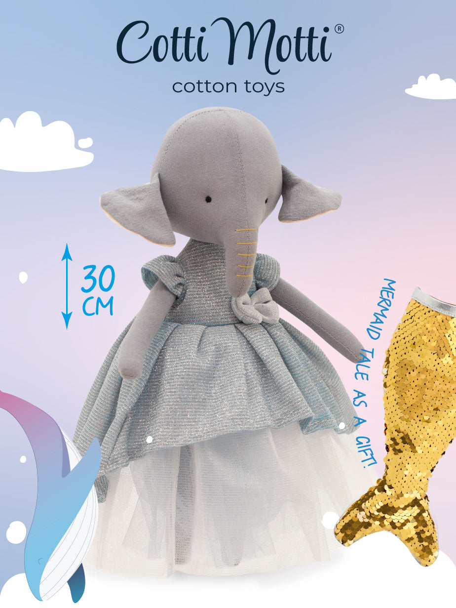 Ali the Elephant: Light Blue Dress + bonus mermaid tale (30cm)