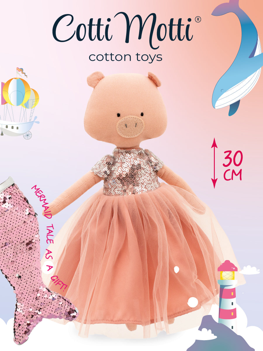 Nicky the Pig: Pink Dress with Sequins + bonus mermaid tale