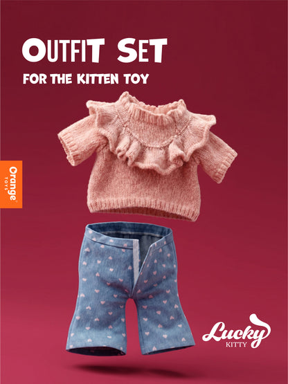 Lucky Kitty Clothing Set: Denim Hearts