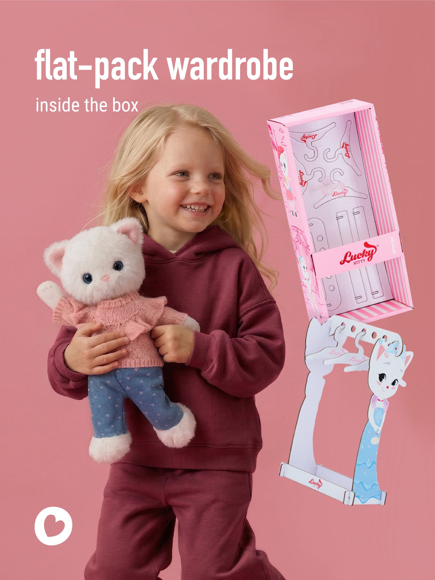 Soft toy, Lucky Kitty, Lucky Sophie: Denim Hearts 38 cm