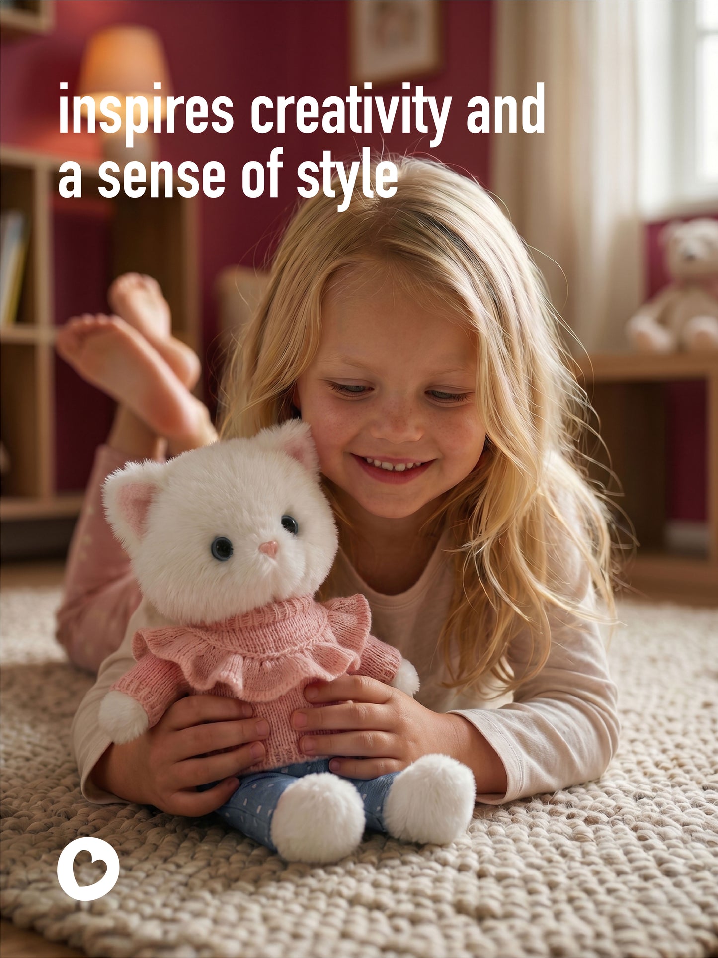 Soft toy, Lucky Kitty, Lucky Sophie: Denim Hearts 38 cm