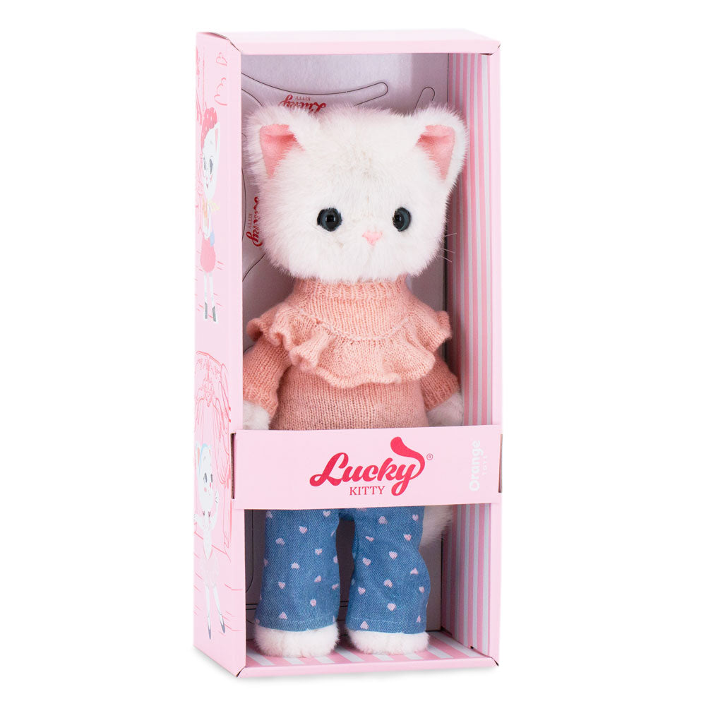 Soft toy, Lucky Kitty, Lucky Sophie: Denim Hearts 38 cm